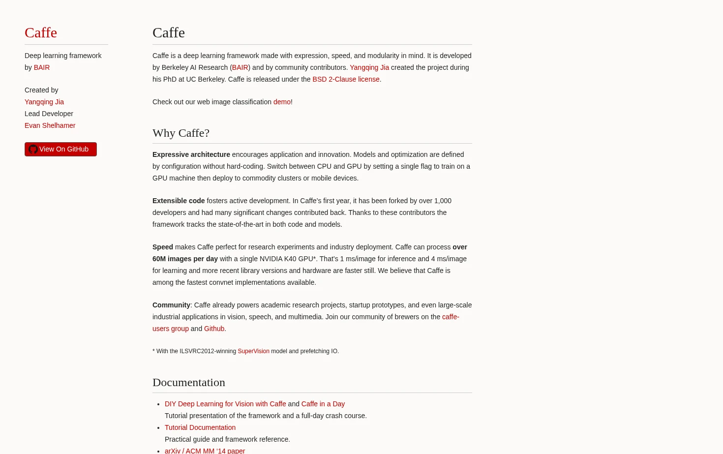 Caffe 页面快照